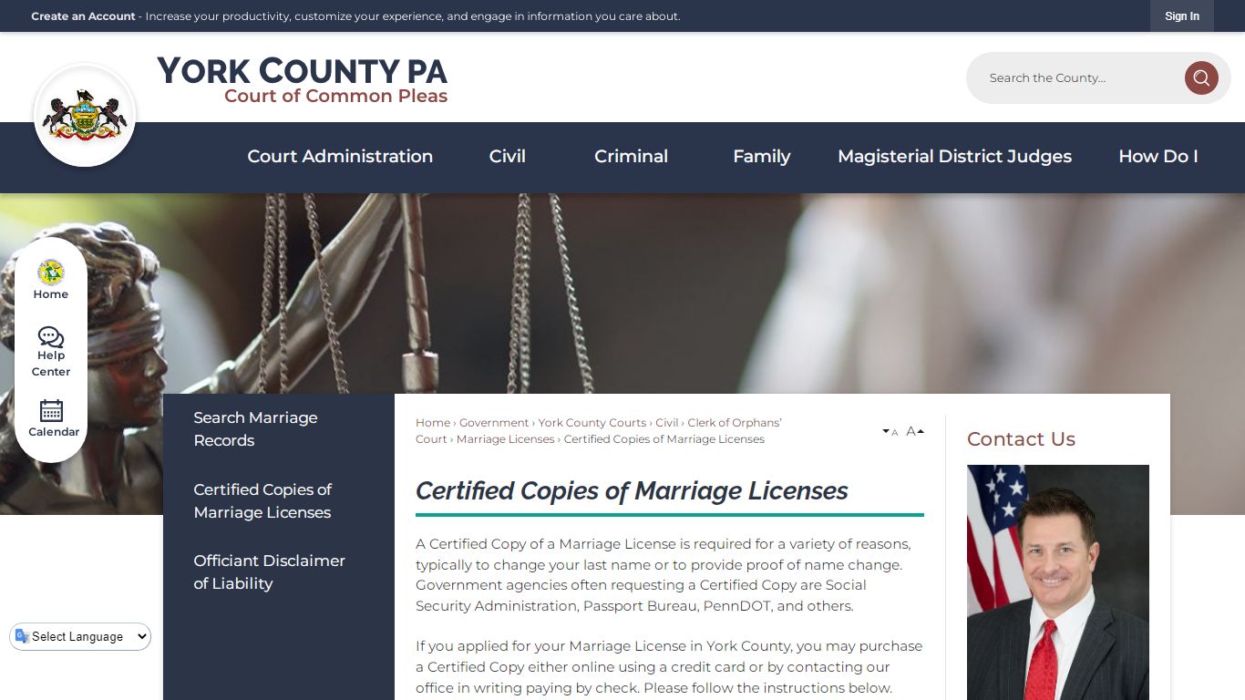 Certified Copies of Marriage Licenses | York County, PA